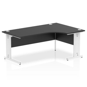 180cm Black L Desk White Leg Right Hand