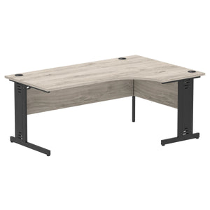 180cm Grey Oak L Desk Black Leg Right Hand