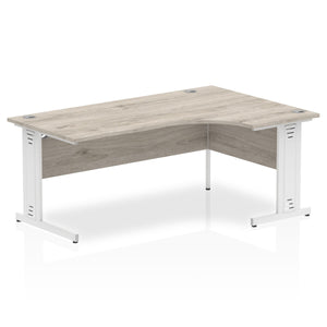 180cm Grey Oak L Desk White Leg Right Hand