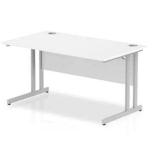 Impulse 1400 White Silver Cantilever Office Desk