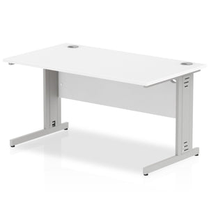 Dynamic 1400 White Silver Wire Management Desk