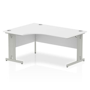 160cm White Corner PC Table Silver Leg Left Hand