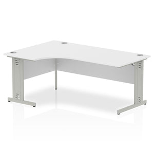 180cm White L Desk Silver Leg Left Hand