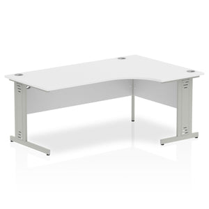 180cm White L Desk Silver Leg Right Hand