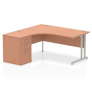 160cm Beech Corner Desk Home Silver Leg Left Hand