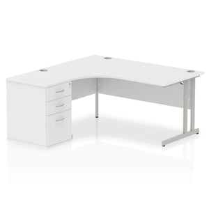 160cm White Corner Desk Home Silver Leg Left Hand