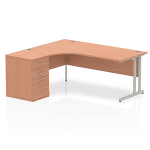 180cm Beech Office Corner Desk Silver Leg Left Hand