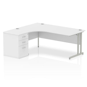 180cm White Office Corner Desk Silver Leg Left Hand