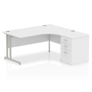 160cm White Home Desk Corner Silver Leg Right Hand