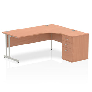 180cm Beech Office Corner Desk Silver Leg Right Hand