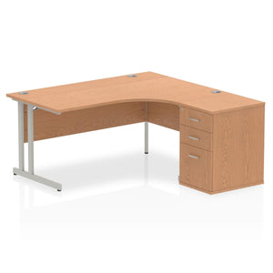 160cm Oak Corner Desk Silver Leg Right Hand