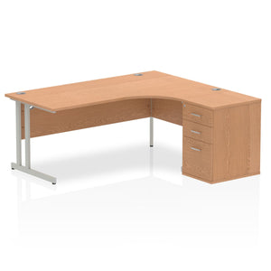 180cm Oak Office Corner Desk Silver Leg Right Hand