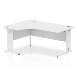 160cm White Corner PC Table White Leg Left Hand