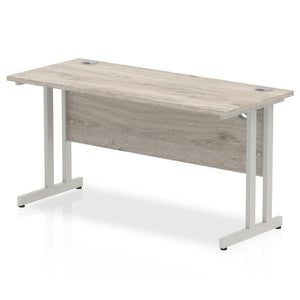 Impulse Slimline 1400 Grey Oak Silver Office Desk