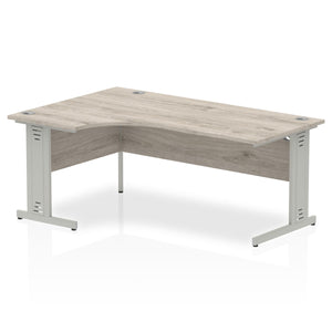 180cm Grey Oak L Desk Left Hand Silver Leg