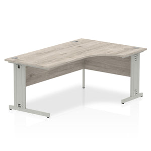 180cm Grey Oak L Desk Silver Leg Right Hand