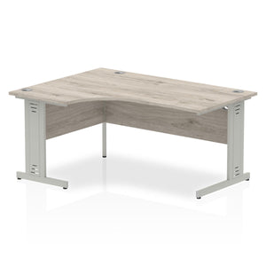 160cm Grey Oak Corner PC Desk Silver Leg Left Hand