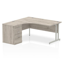 Load image into Gallery viewer, 160cm Grey Oak Corner Desk Home Silver Leg Left Hand
