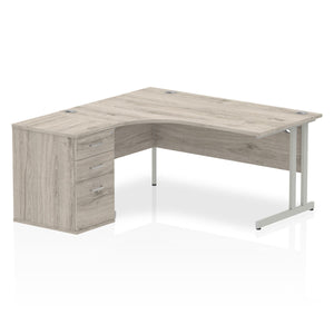 160cm Grey Oak Corner Desk Home Silver Leg Left Hand