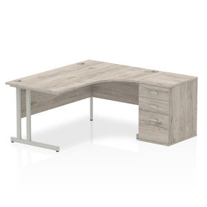 160cm Grey Oak Home Desk Corner Silver Leg Right Hand