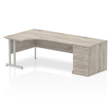 Load image into Gallery viewer, 180cm Grey Oak Corner Office Desk Silver Leg Right Hand
