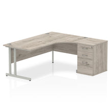 Load image into Gallery viewer, 180cm Grey Oak Office Corner Desk Silver Leg Right Hand
