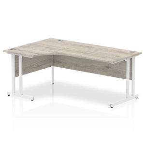 180cm Large Corner Desk Grey Oak White Leg Left Hand