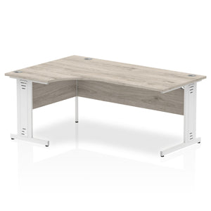 180cm Grey Oak Corner PC Table White Leg Left Hand