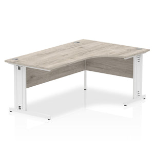 180cm Grey Oak Corner PC Table White Leg Right Hand