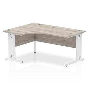 160cm Grey Oak L Desk White Leg Left Hand