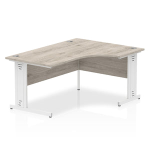 160cm Grey Oak L Desk White Leg Right Hand