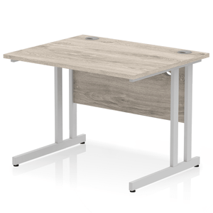 Impulse 1000 Grey Oak Silver Cantilever Office Desk