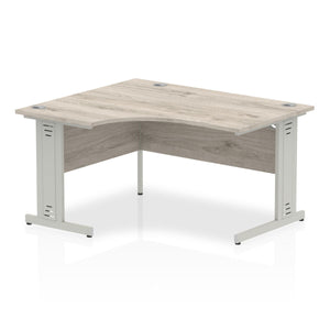 140cm Grey Oak Corner PC Desk Silver Leg Left Hand