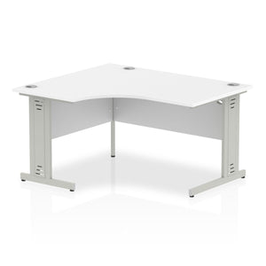 140cm White Corner PC Desk Silver Leg Left Hand