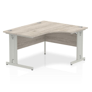 140cm Grey Oak Corner PC Desk Silver Leg Right Hand