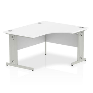 140cm White Corner PC Desk Silver Leg Right Hand