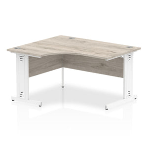 140cm Grey Oak Corner PC Desk White Leg Left Hand