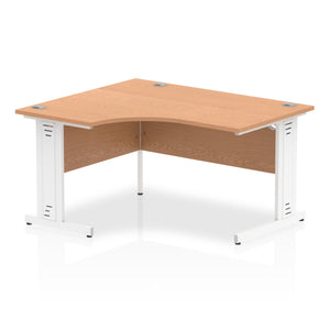 140cm Oak Corner PC Desk White Leg Left Hand