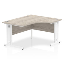 Load image into Gallery viewer, 140cm Grey Oak Corner PC Desk White Leg Right Hand
