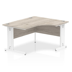 140cm Grey Oak Corner PC Desk White Leg Right Hand