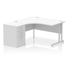 Load image into Gallery viewer, 140cm White Home Office Corner Desk Silver Leg Left Hand
