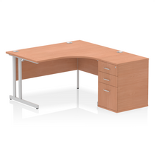 Load image into Gallery viewer, 140cm Beech Corner Desk Home Office Silver Leg Right Hand
