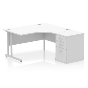 140cm White Corner Desk Silver Leg Right Hand