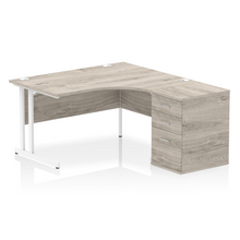 Load image into Gallery viewer, 140cm Grey Oak Corner Desk Home Office White Leg Right Hand
