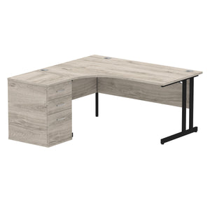 160cm Grey Oak Corner Desk Home Black Leg Left Hand