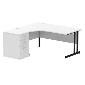 160cm White Corner Desk Home Black Leg Left Hand