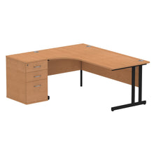 Load image into Gallery viewer, 180cm Oak Office Corner Desk Black Leg Left Hand
