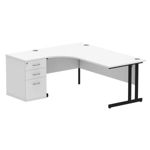 180cm White Office Corner Desk Black Leg Left Hand