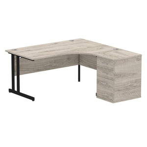 160cm Grey Oak Home Desk Corner Black Leg Right Hand