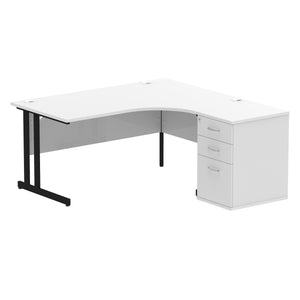 160cm White Home Desk Corner Black Leg Right Hand